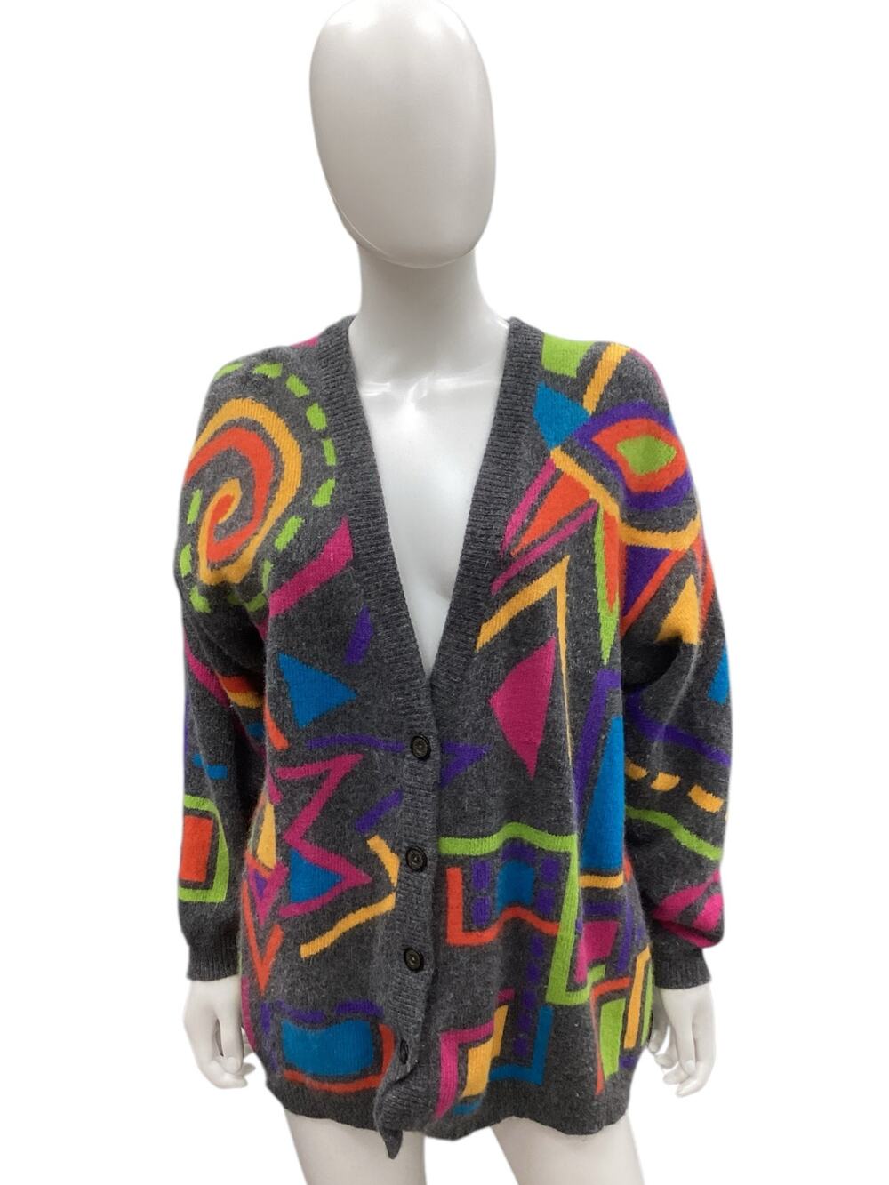VTG I.B. Diffusion Sport Women’s Cardigan Size L Wool Angora Nylon Blend Gray